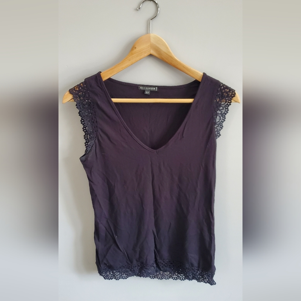 holt renfrew black lace detail tank top. womens small EUC